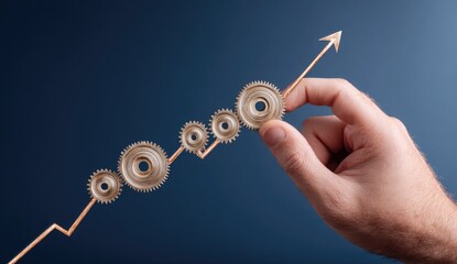 Hand manipulating gears ascending a growth graph