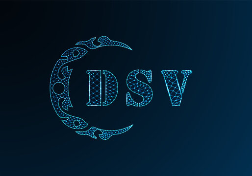 Low poly letter logo DSV design. DSV letter logo low poly vector design on blue color gradient background. DSV logo low poly design