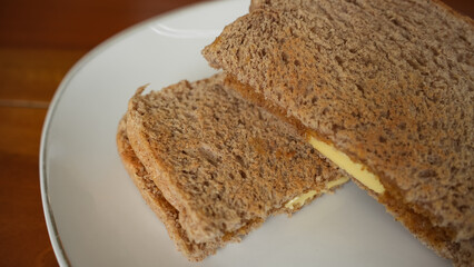 Toast with kaya jam and butter for breakfast
