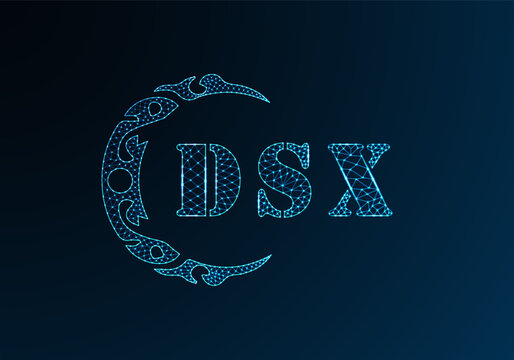 Low poly letter logo DSX design. DSX letter logo low poly vector design on blue color gradient background. DSX logo low poly design