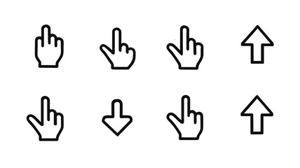 Obraz premium A black background with eight cursor icons pointing in different directions in a simple outline style on transparent background