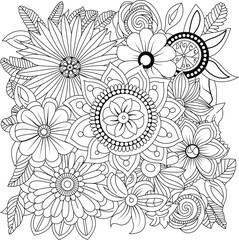 Intricate floral mandala design coloring page for adults and children white background