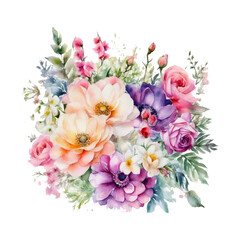 Colorful botanical blooming flower elegance watercolor bouquet. Colorful flower blooms in watercolor serenity painting on canvas, watercolor painting of bouquet vector Illustration.