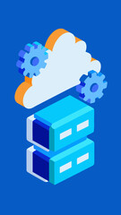 Obraz premium Cloud computing concept with servers and gears in isometric style