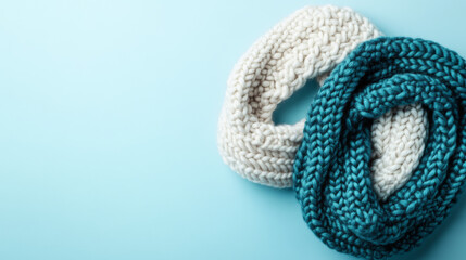 Two cozy knitted scarves. Warm colors create a comfy backdrop.