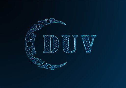 Low poly letter logo DUV design. DUV letter logo low poly vector design on blue color gradient background. DUV logo low poly design