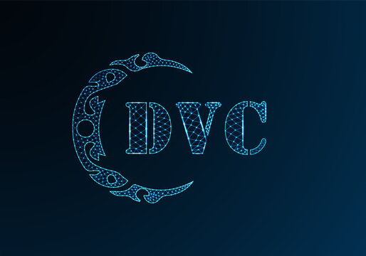 Low poly letter logo DVC design. DVC letter logo low poly vector design on blue color gradient background. DVC logo low poly design