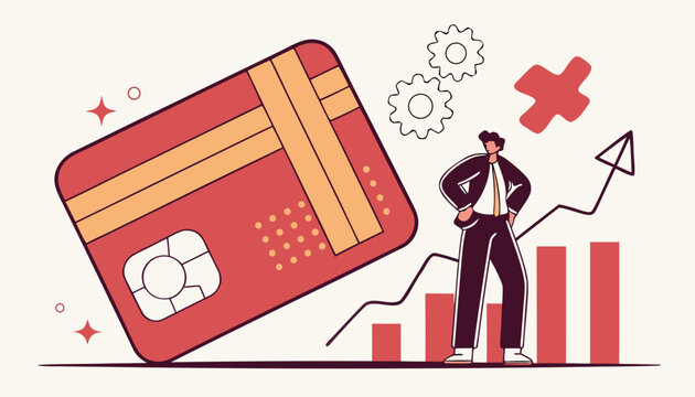 Credit repair, process to fixing poor credit standing, recover from financial mistake or negotiate with lender concept, confidence mini suited businessman stand with gaint and huge fixed and repaired 