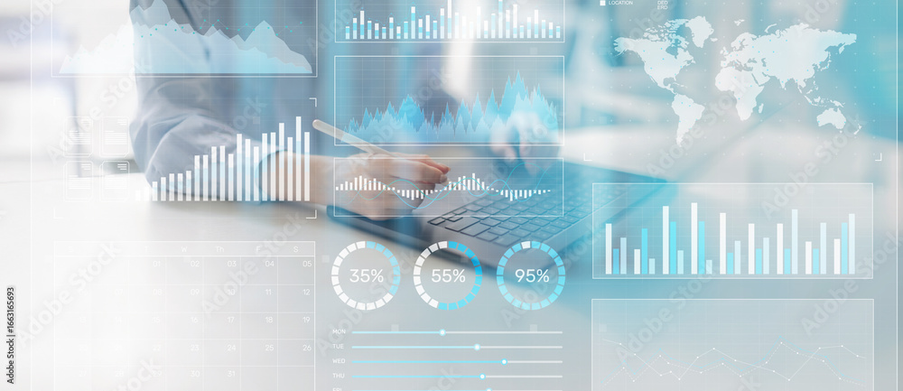 Poster data analytics and business performance metrics visualization.