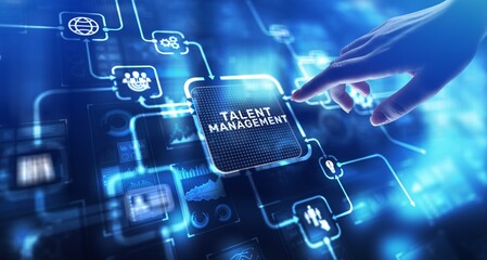 Talent Management Developing and Retaining Skilled Workforce, projection on a virtual screen,...