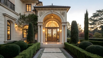 Fototapeta premium Elegant Arched Entrance of a Luxury Mansion