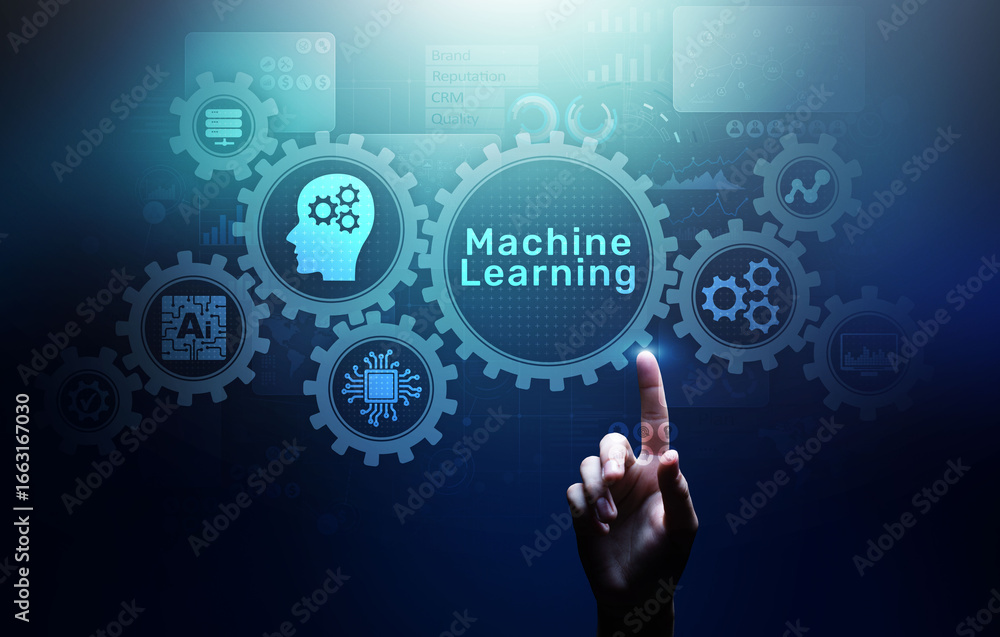 Poster machine deep learning algorithms, artificial intelligence, ai, automation and modern technology in b