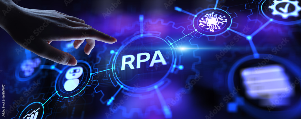 Aufkleber rpa robotic process automation innovation technology concept on virtual screen.