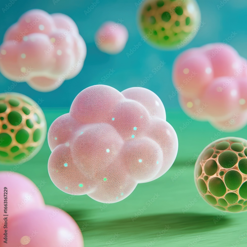 Fototapete floating luminous holographic blobs abstract 3d render