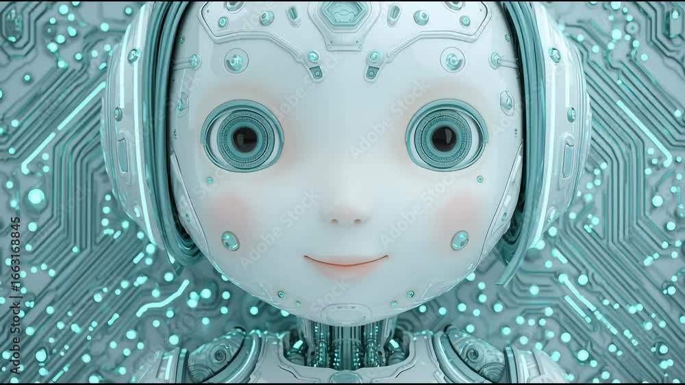 Poster exploring the future of robotics with a humanoid robot showcasing advanced technology and design in 