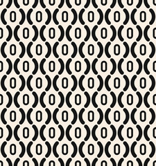 Seamless thick line wavy pattern. Black line pigtails with ovals seamless pattern on beige background. White modern vintage pattern. Vector illustration