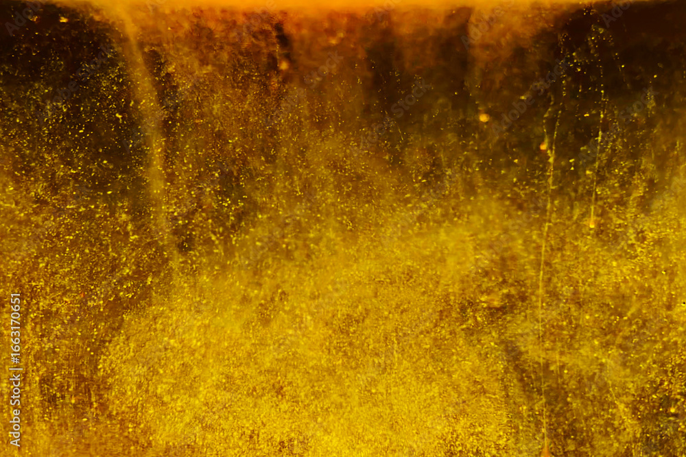 Aufkleber abstract background with chaotic golden particle flow merging streams big bang universe creation cha
