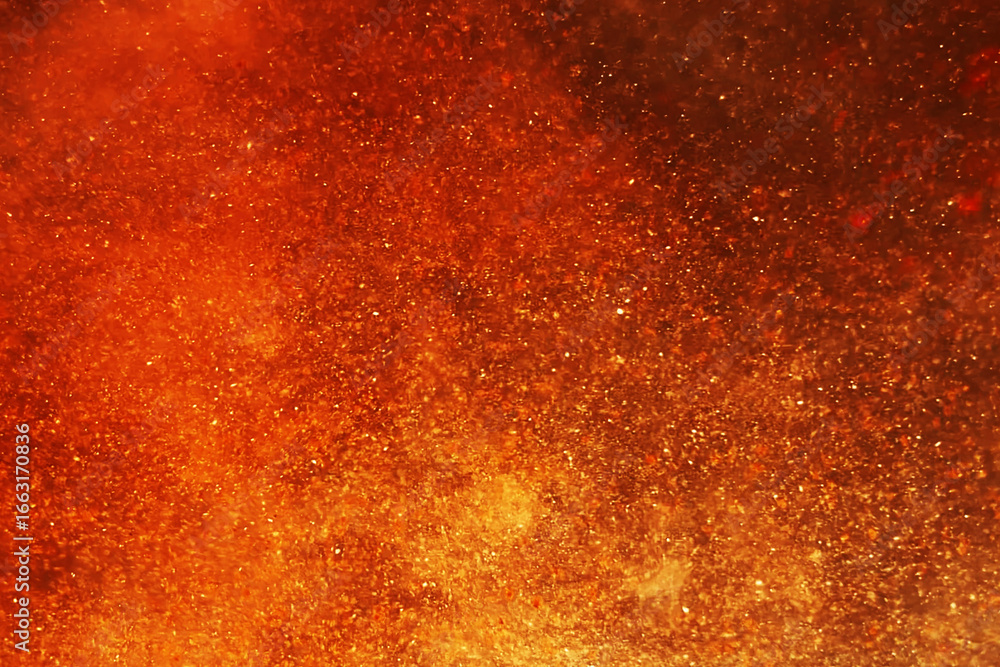 Aufkleber abstract background with chaotic orange particle flow representing fiery world and universe creation