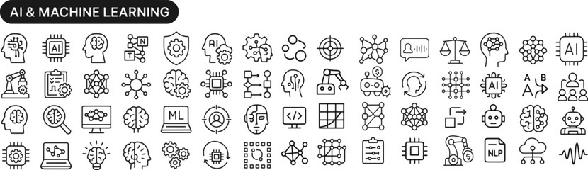 Fototapeta premium AI & Machine Learning Icon Set(AI & 머신러닝 아이콘 세트)