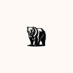 Grizzly Bear Vector Silhouette Black and White Illustration