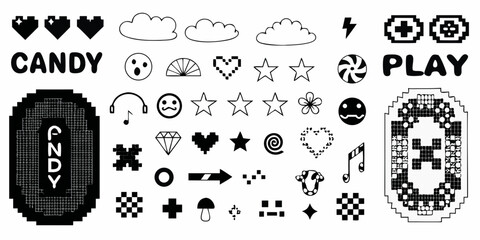 Obraz premium Assorted Black and White Pixel Art and Icons graphic