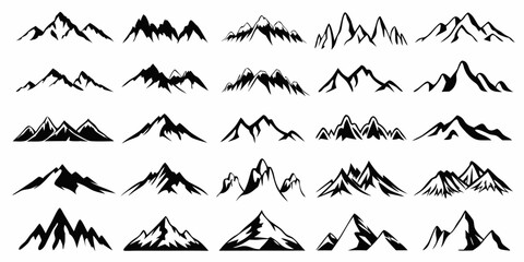 Diverse set of black mountain range illustrations mountains