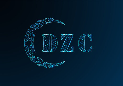 Low poly letter logo DZC design. DZC letter logo low poly vector design on blue color gradient background. DZC logo low poly design