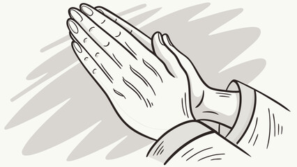 Obraz premium Illustration of two hands pressed together in prayer with a grey background and visible shirt cuffs