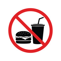 No food or drink allowed sign forbidden hamburger and soda icon prohibited consumption symbol