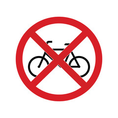 No bicycle sign vector illustration cycling prohibition symbol red circle warning icon isolated graphic