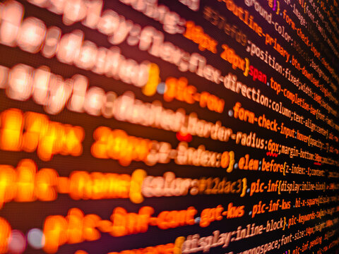 Source code photo. Modern application. Writing programming functions on laptop. Shallow depth of field. Code of javascript language on white background. Modern tech