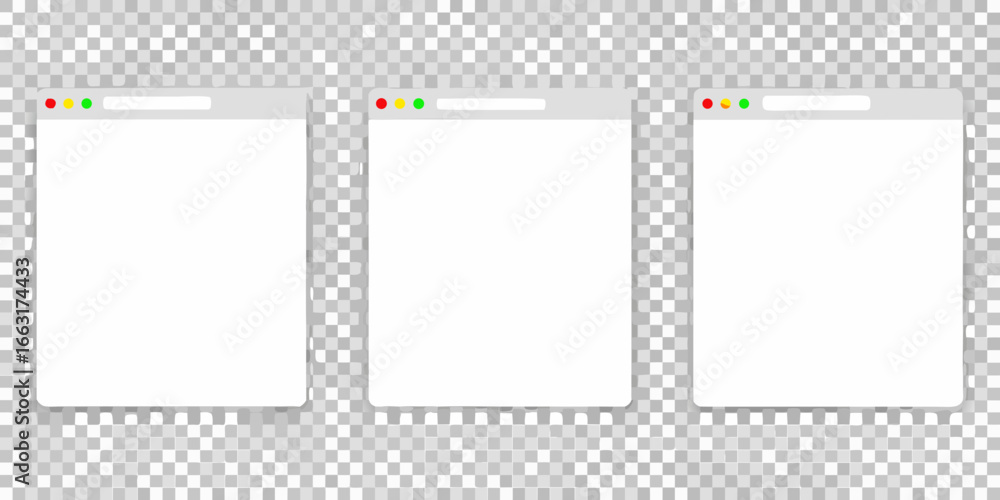 Wall mural three empty browser windows on transparent background