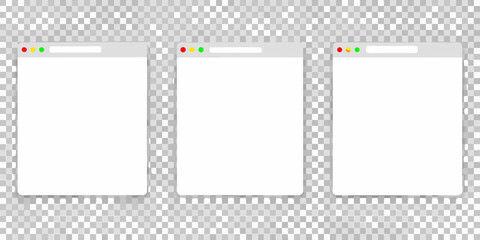 Three empty browser windows on transparent background