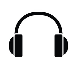 Black silhouette of a classic audio headphone icon design on white background