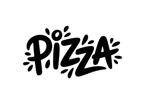 Whimsical Hand Drawn Pizza Lettering in Black and White for Menu Design and Restaurant Promotion with Food Theme