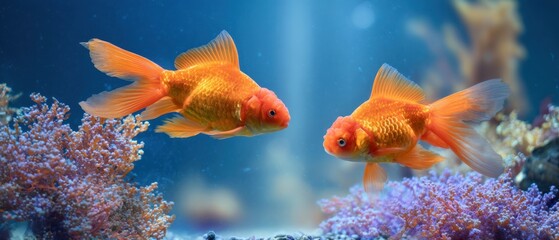 The vibrant goldfish swimming gracefully amidst colorful corals in an aquarium.