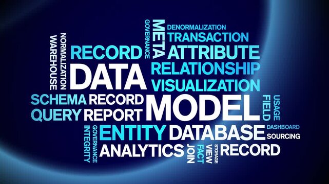 Data Model animated word cloud-text design animation tag kinetic typography seamless loop.