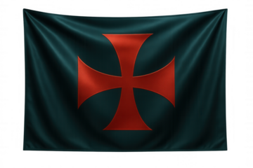 Realistic knights templar flag waving with transparent background, perfect for historical or religious projects