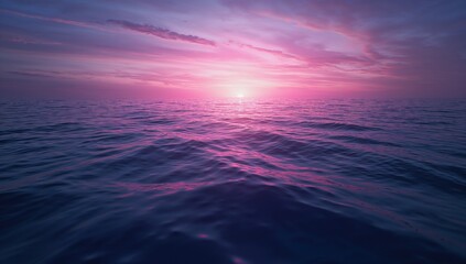 Obraz premium Ocean sunset with vibrant pink and violet sky over calm water