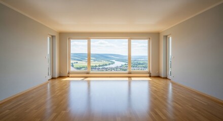 Obraz premium Stunning River Valley View from Modern Empty Room