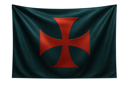 Realistic knights templar flag waving with transparent background, perfect for historical or religious projects