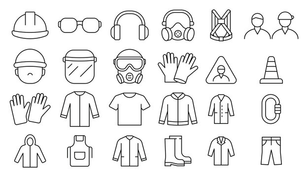 Collection of Work Safety Gear Icons for Construction and Industrial Use