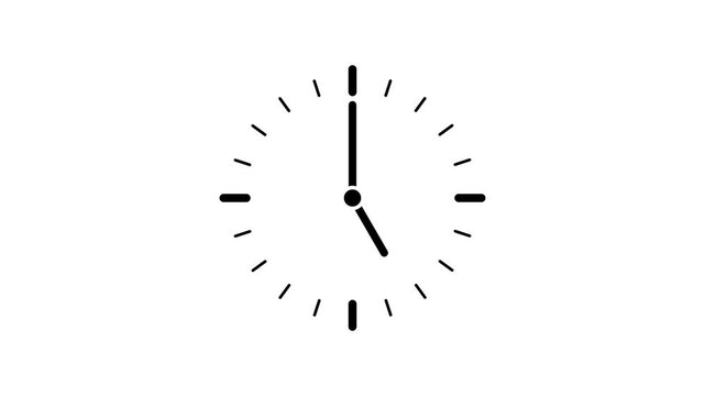  Black clock icon animation on white background in 4K
