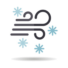 Wind snow snowstorm vector icon. Winter sign