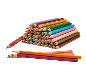 Obraz premium Colored pencil art supply wood drawing creativity education school stationery vibrant arrangement stacked isolated transparency background variety sharp tip design hobby craft colorful tool