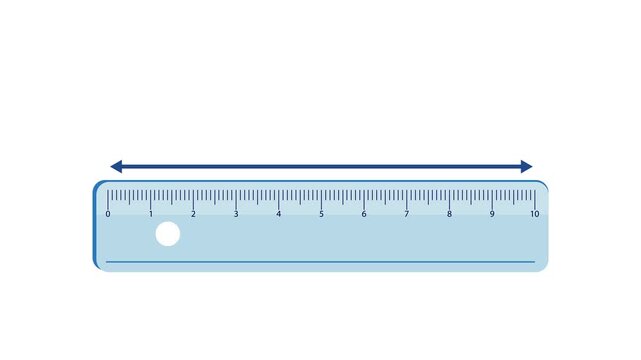 Ruler with arrow measuring 10 cm animation on green screen background