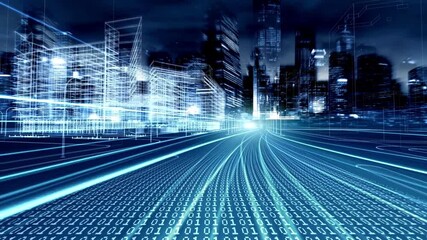 Digital Cityscape: A futuristic digital cityscape with a network of interconnected structures and pathways. The image illustrates technology, innovation. - Powered by Adobe