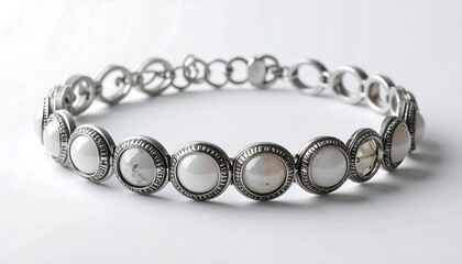 Obraz premium Elegant silver bracelet with white stones and intricate detailing, perfect for any occasion