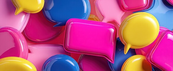 The colorful array of speech bubbles illustrating vibrant communication and interaction.