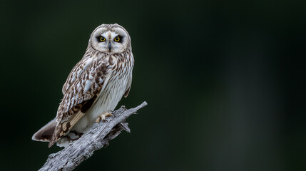 Close-up of Eurasian Scops Owl Resting on Thick Branch &ndash; Small Nocturnal Raptor